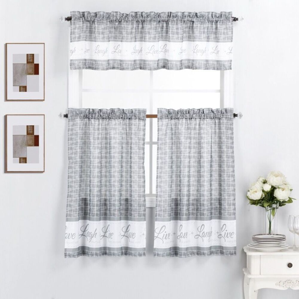 Live Love Laugh 3 Piece Printed Kitchen Window Curtain Valance & Tier Panels Set